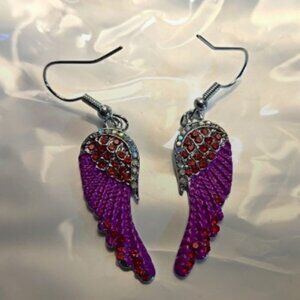 Angel Wings Rhinestone Alloy Earrings - purple